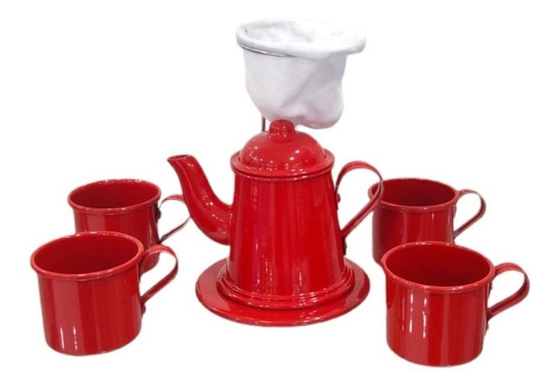 Imagem de Jogo Bule Com 4 Canecas- Xícaras Cafe Chá -retro Mariquinha