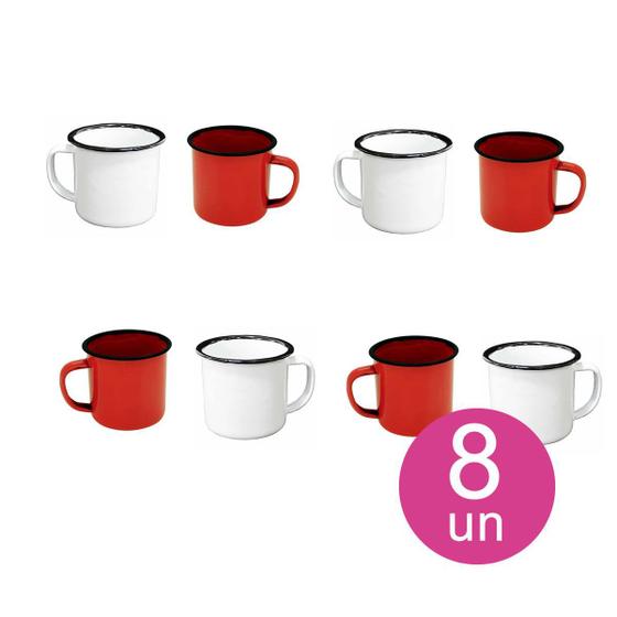Imagem de Jogo c/ 8 caneca esmaltada diversas cores café roça fazenda