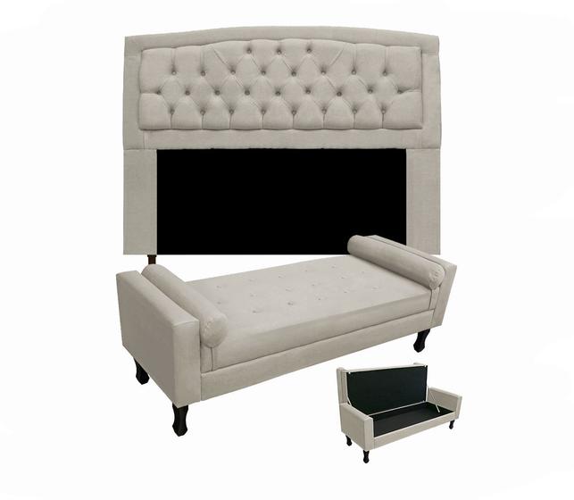 Imagem de Jogo Cabeceira Geovana + Calçadeira Fênix King 195cm Suede Bege - DL Decor