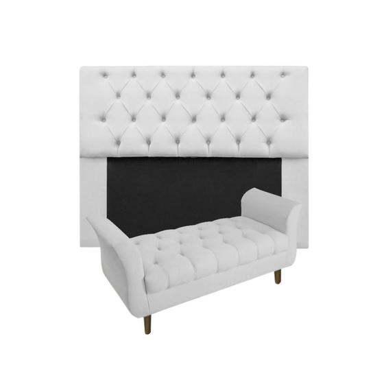 Imagem de Jogo Cabeceira Mirage Com Recamier Grécia King 195 cm Suede Branco - INCASA DECOR