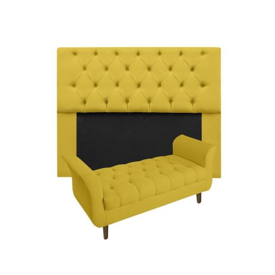 Imagem de Jogo Cabeceira Mirage Com Recamier Grécia Queen 160 cm Suede Amarelo - INCASA DECOR