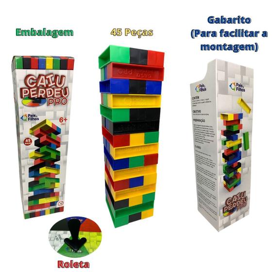 Imagem de Jogo Caiu Perdeu Pro com Roleta Original Pais & Filhois Brinquedo Torre Equilibrio Divedrsão em Família e Amigos 
