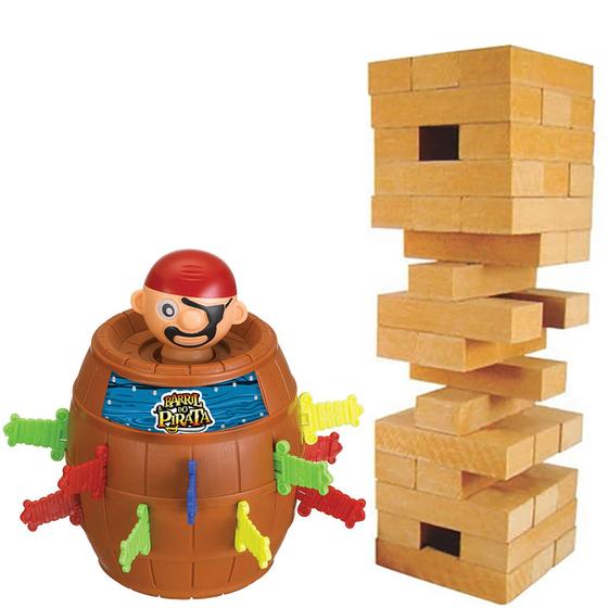 Imagem de Jogo Caiu Perdeu Torre Blocos Madeira + Pula Barril Pirata