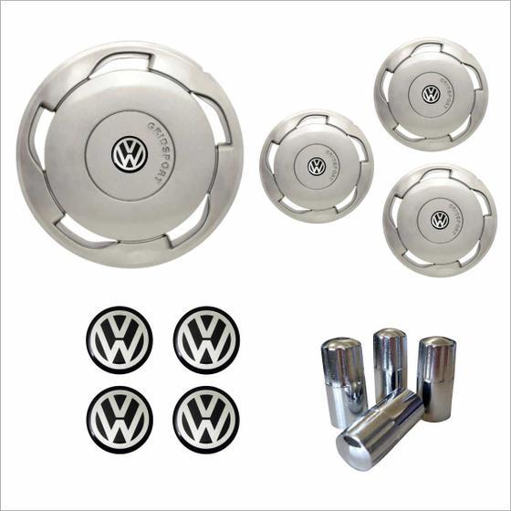Jogo Calota Aro 13 Orbital Volkswagen + Emblema Resinado + Tampa Ventil Cromada Menor preço em Jogo Calota Aro 13 Orbital Volkswagen + Emblema Resinado + Tampa Ventil Cromada