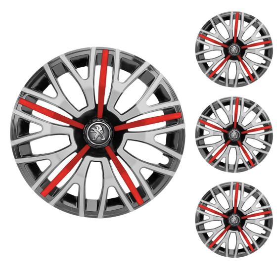 Imagem de Jogo Calota Aro 13 Triton Sport Black Silver Red Universal + Emblema Resinado Peugeot