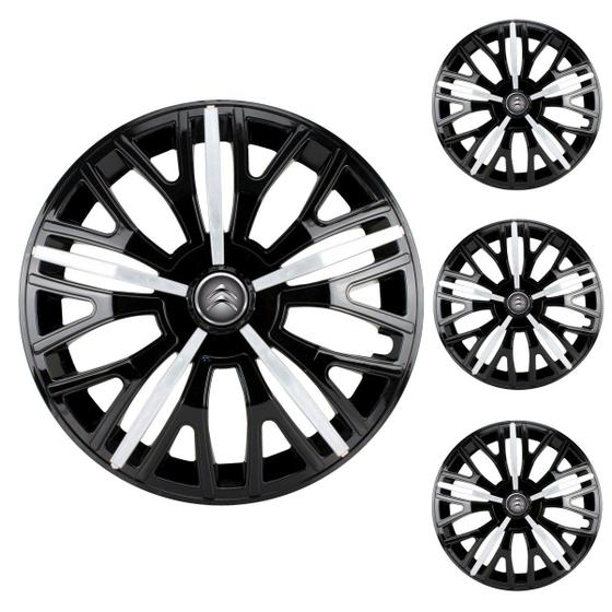 Imagem de Jogo Calota Aro 13 Triton Sport Black Silver Universal + Emblema Resinado Citroen