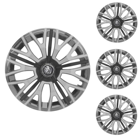 Imagem de Jogo Calota Aro 13 Triton Sport Graphite Silver Black Universal + Emblema Resinado Peugeot