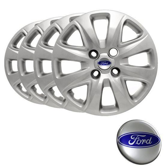 Imagem de Jogo calota aro 14 Ford Ká Fiesta Focus Escort Zetec Courier com emblema resinado prata