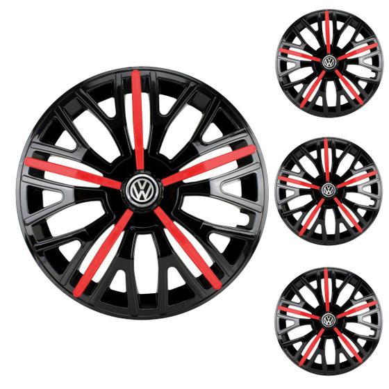 Imagem de Jogo Calota Aro 14 Triton Sport Black Red Universal + Emblema Resinado Volkswagen