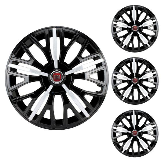 Imagem de Jogo Calota Aro 14 Triton Sport Black Silver Universal + Emblema Resinado Fiat