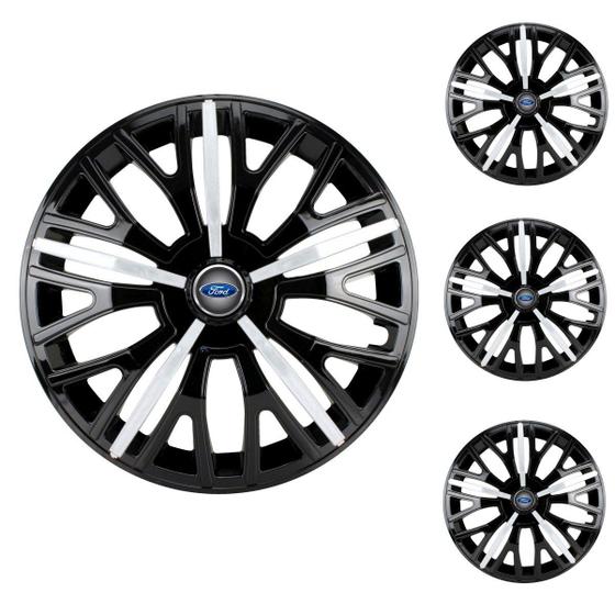 Imagem de Jogo Calota Aro 14 Triton Sport Black Silver Universal + Emblema Resinado Ford