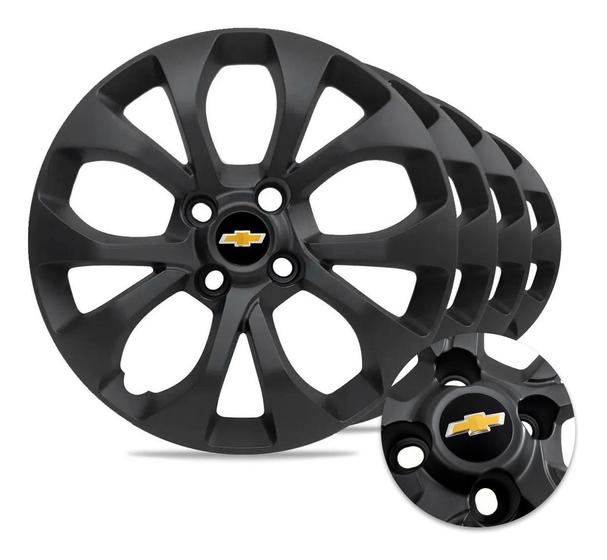 Jogo Calota Aro 15 Onix Prisma Cobalt Preto Fosco + Logo Alumínio - GFM ...