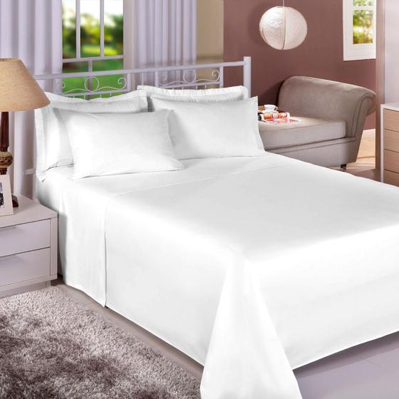 Imagem de Jogo cama king duplo c/elastico branco premium linea 180 fio