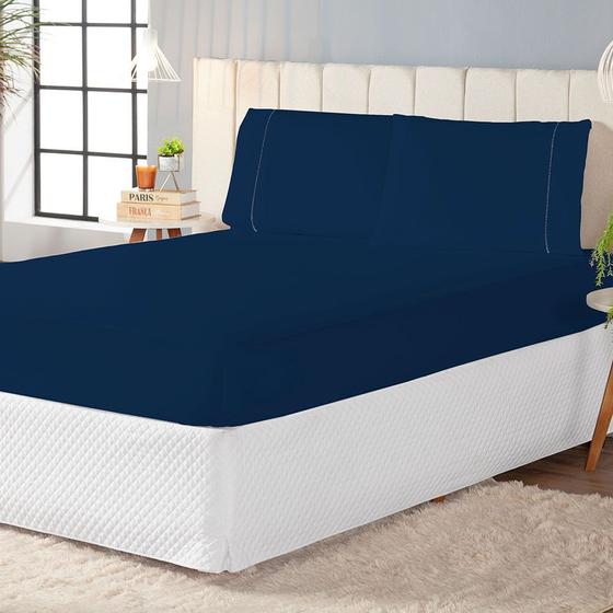 Imagem de Jogo Cama Lençol Casal Ponto Palito Micropercal 3 Peças Com Elástico
