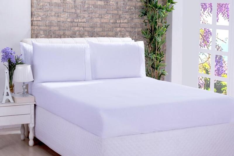 Imagem de Jogo Cama Lençol Ponto Palito Micropercal Queen 3Pcs Branco