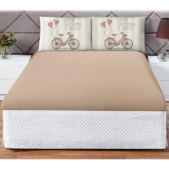 Imagem de Jogo Cama Lençol Shine Casal 3Pçs Vintage Bike Bege