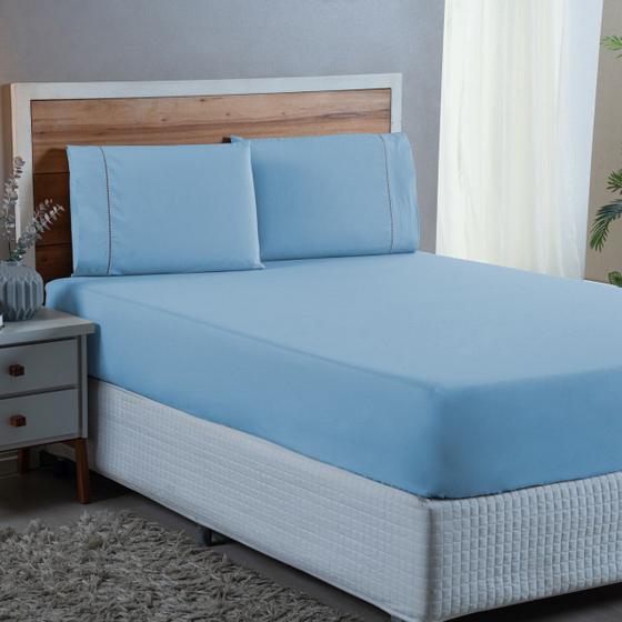 Imagem de Jogo Cama Solteiro com Elástico e Fronha Ponto Palito 2 Peças Algodão 300 Fios