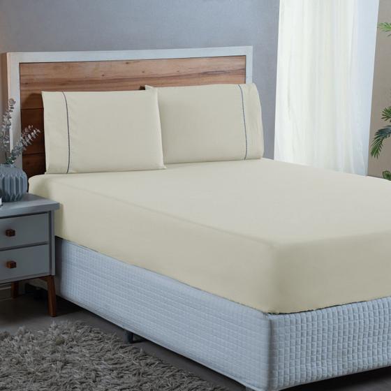 Imagem de Jogo Cama Solteiro com Elástico e Fronha Ponto Palito 2 Peças Algodão 300 Fios