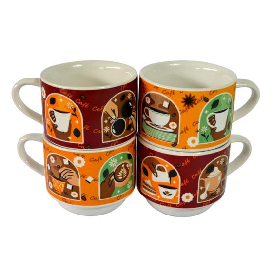 Imagem de Jogo Caneca Porcelana personalizada Kit com 4 Pç Café 200ml