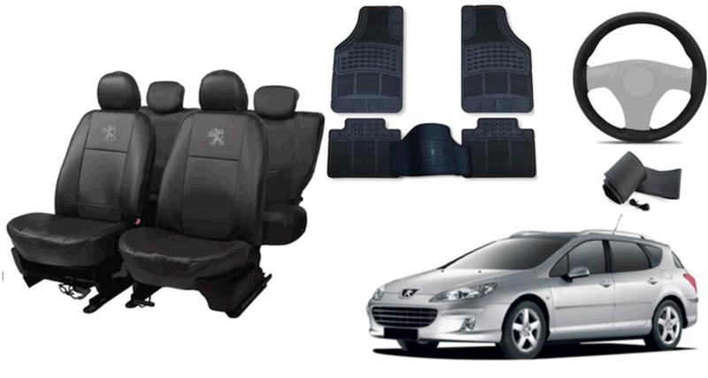 Imagem de Jogo capa couro Peugeot 407 04-11 com tapete e volante premium