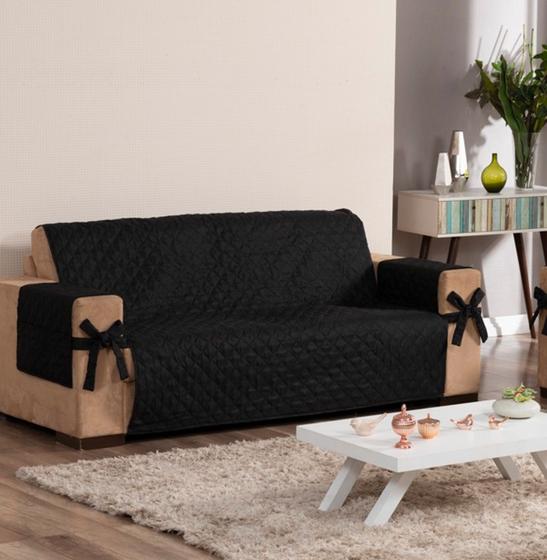 Imagem de Jogo capa protetora de sofá avulso 3 lugares com laço porta objetos bege