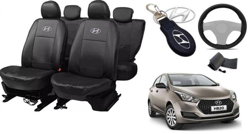 Imagem de Jogo Capas de Couro Hyundai HB20 2018 + Capa de Volante + Chaveiro Hyundai