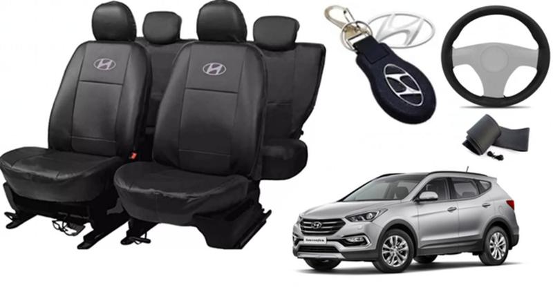 Imagem de Jogo Capas de Couro Hyundai Santa Fe 2015 + Capa de Volante + Chaveiro Hyundai