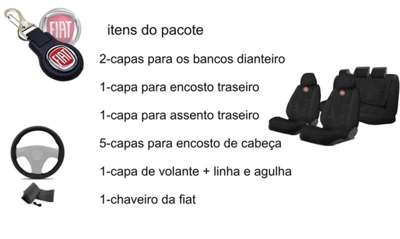 Imagem de Jogo Capas Tecido Duráveis Bancos Idea '04-'10 + Volante + Chaveiro - Especificações Técnicas