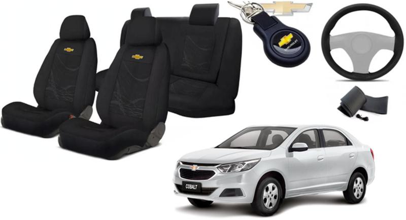 Imagem de Jogo Capas Tecido Elegantes para Assentos Cobalt 2016+2020 + Volante + Chaveiro GM