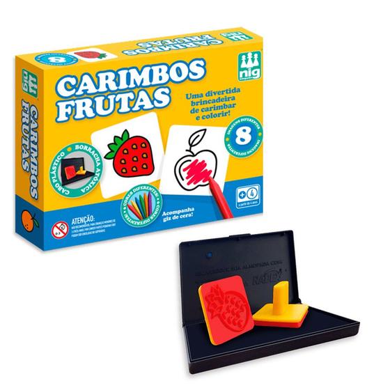 Imagem de Jogo Carimbos Frutas 8 peças + Giz de Cera p/ Colorir - Nig