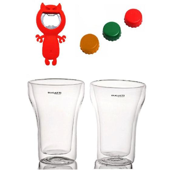 Imagem de Jogo Cerveja 2 Copos 350Ml 3 Tampas Ajustáveis E 1 Abridor