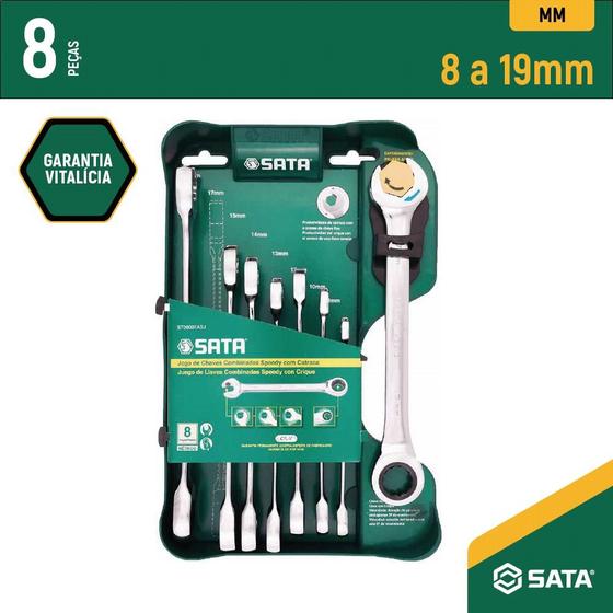 Imagem de Jogo Chave Combinada Speedy Catraca de 8 a 19mm com 8 peças SATA - ST08007ASJ