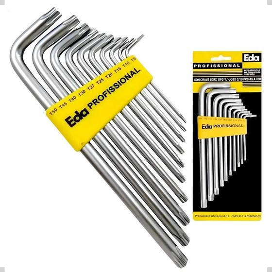Imagem de Jogo Chave Torx Aço Tipo L Com 10 Peças T9 A T50 Eda
