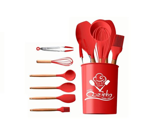 Jogo Colheres De Silicone Vermelho Cabo Madeira Não Risca Panelas - Cb Menor preço em Jogo Colheres De Silicone Vermelho Cabo Madeira Não Risca Panelas - Cb