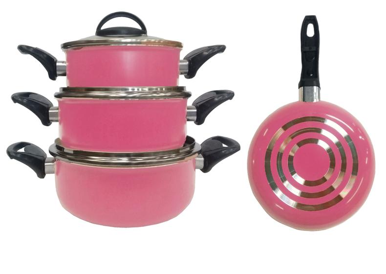 Imagem de Jogo com 03 caçarolas rosa com antiaderente