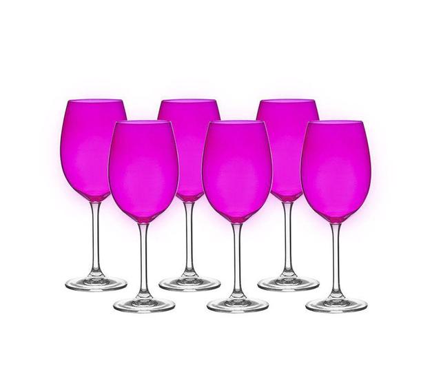 Imagem de Jogo com 06 Taças de Vinho Tinto em Cristal de Soda Rosa 450ml 8,5x22,5cm - Bohemia