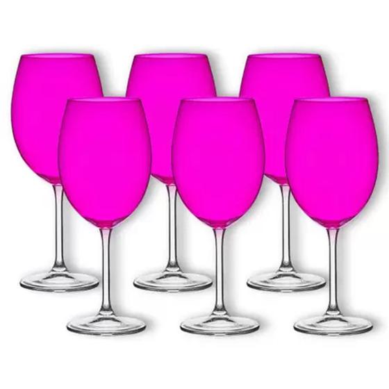 Imagem de Jogo com 06 Taças de Vinho Tinto em Cristal de Soda Rosa 450ml 8,5x22,5cm - Bohemia