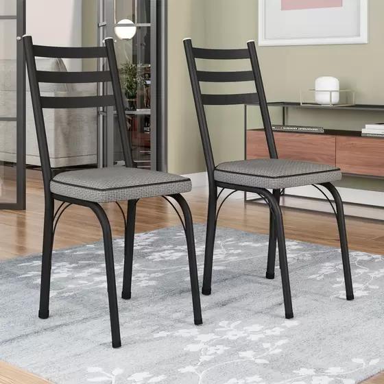 Imagem de Jogo com 2 Cadeiras para Cozinha ou Sala de Jantar 141 Preto Fosco Assento Platina - OG Móveis