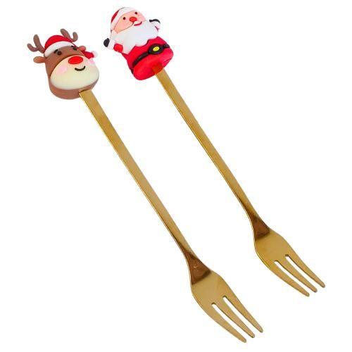 Imagem de Jogo com 2 Garfos Natalinos Para Petiscos Aço Inox com Boneco Pingente 16cm