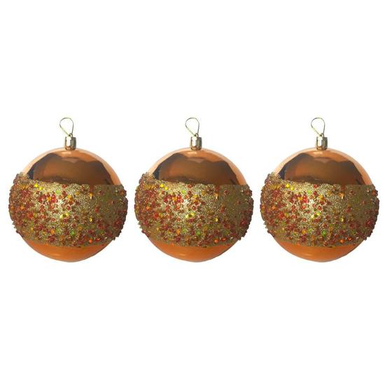 Imagem de Jogo Com 3 Bolas Natal Ø 10cm Ouro Velho Alto Brilho Com Aplicações