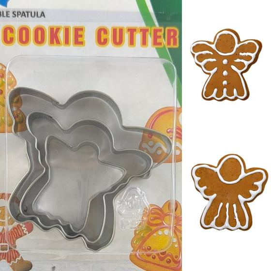 Imagem de Jogo Com 3 Cortadores e Moldes Modeladores de Biscoito em Aço Inox Cookie Cutter