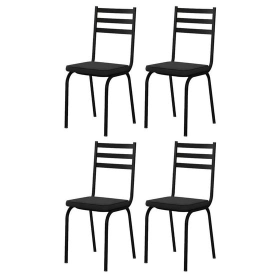 Imagem de Jogo com 4 Cadeiras 118 Para Cozinha / Sala de Jantar -  Preto Fosco - Assento Preto - Tenda House Decor