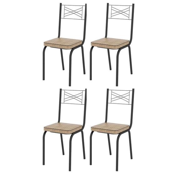 Imagem de Jogo com 4 Cadeiras 119 Para Cozinha / Sala de Jantar - Preto Fosco - Assento Rattan - OG Móveis