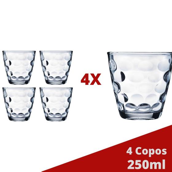 Imagem de Jogo com 4 Copos de Vidro Transparente Bangkok 250ML Água