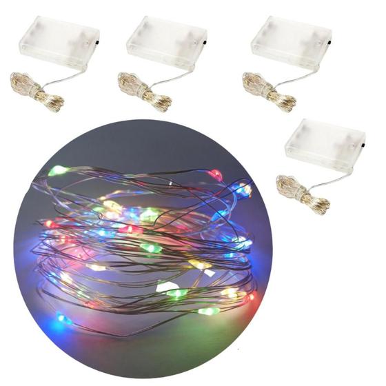Imagem de Jogo Com 4 Fios de Cobre 50 Micro Leds Cada Colorido Fixo Natalino