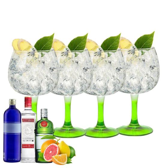 Imagem de Jogo Com 4 Taças Para Gin 720ml Com Pé Verde - Royal Pul