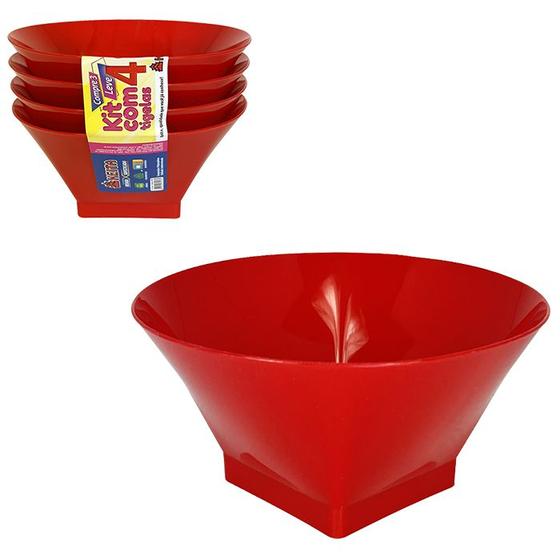 Imagem de Jogo Com 4 Tigelas de Sobremesa Petisco 500ml Vermelho Keita