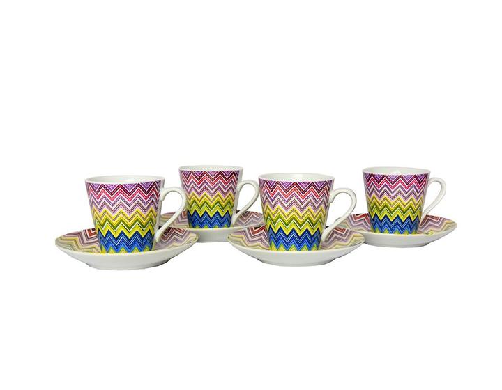 Imagem de Jogo com 4 Xícaras para Chá com Pires 160ml  Chevron Porcelana Saldão