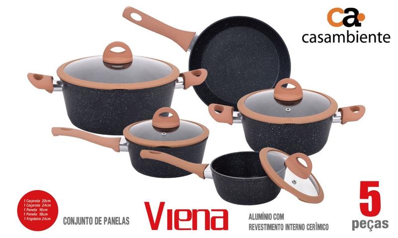 Imagem de Jogo com 5 panelas com fundo de inducao viena black - casambiente