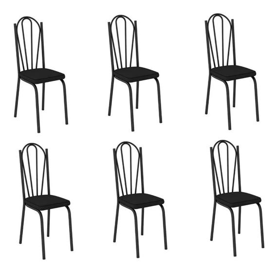 Imagem de Jogo com 6 Cadeiras 121 Para Sala de Jantar e Cozinha  - Preto Fosco - Assento Preto -  Walmir Móveis